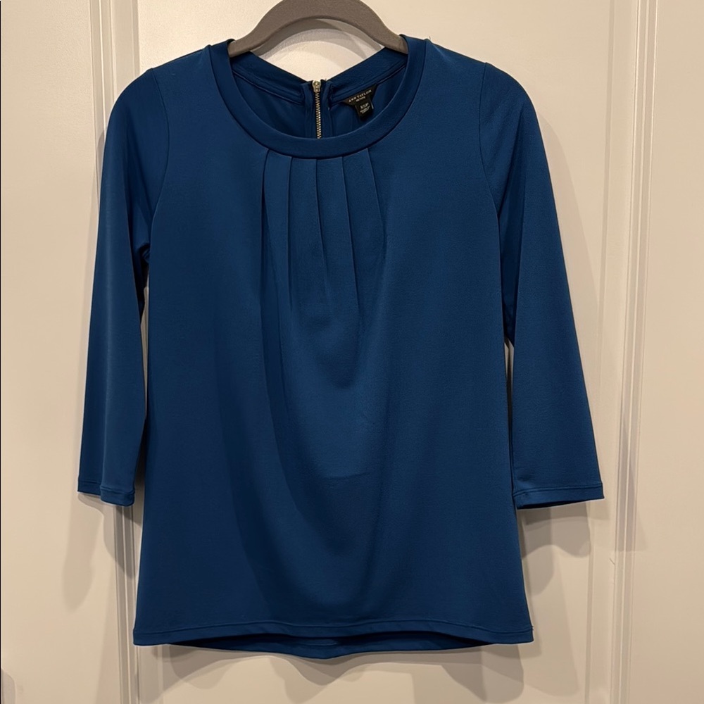 Ann Taylor Blue Pleated Blouse with Relaxed Fit